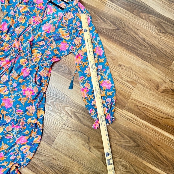 Boemo Anthropologie Long Sleeve Tiered Pink and Teal A Line Maxi Dress - Picture 8 of 8